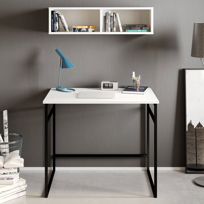 Hanah Home Mesa de Estudio con Estante de Pared Blanco y Negro